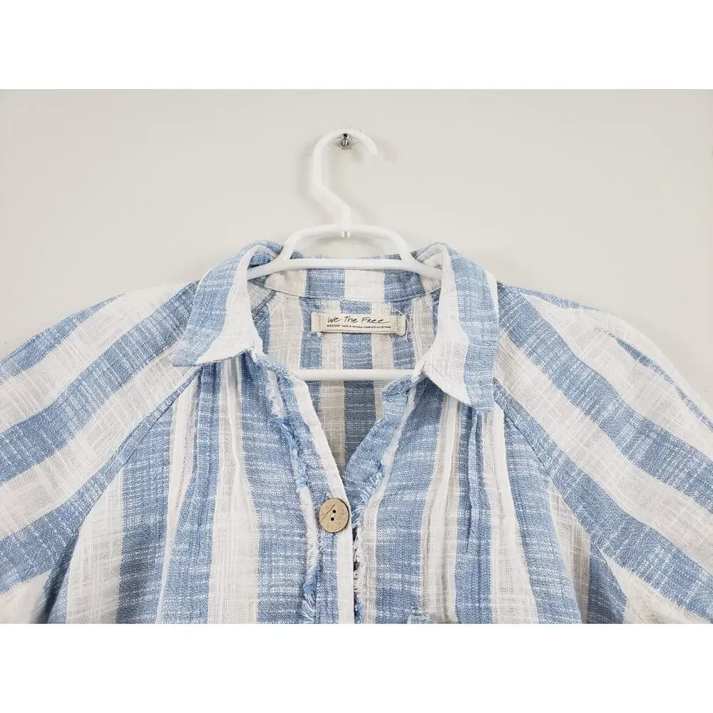 Free People We The Free Away at Sea Womens Top Size M Linen Blend Striped